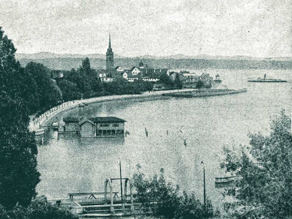 Badeanstalt in der Friedrichshafener Bucht. Postkarte, frühes 20. Jh.