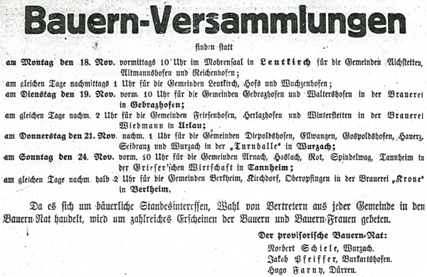 Bauernversammlungen 15. 11. 1918