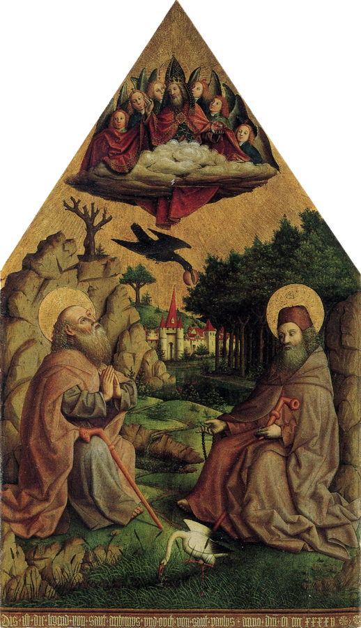 Die Speisung der hl. Paulus und Antonius durch den Raben 1445. Kunstmuseum Basel