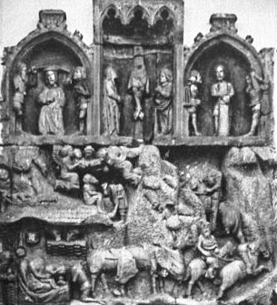Steinrelief mit Darstellungen der Weihnachtsgeschichte u. Passion spätes 14. Jh. ehem. Klosterkirche Grünwald