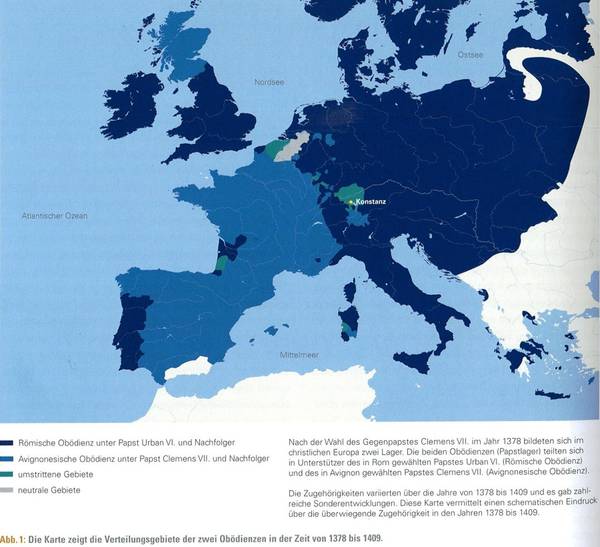 Karte der päpstlichen Obödienzen vor 1409.