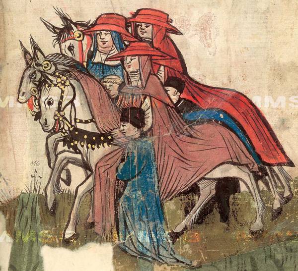 Anreisende Kardinäle. Zeichnung in der Richental-Chronik, Prager Exemplar.