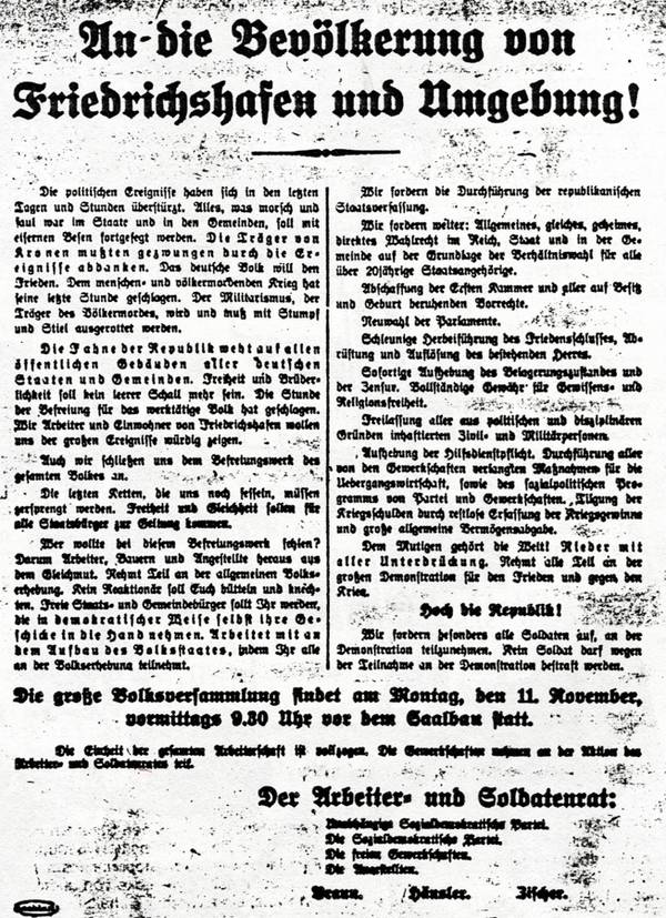 Flugblatt mit dem Aufruf zur Revolutionskundgebung am 11. Nov. 1918