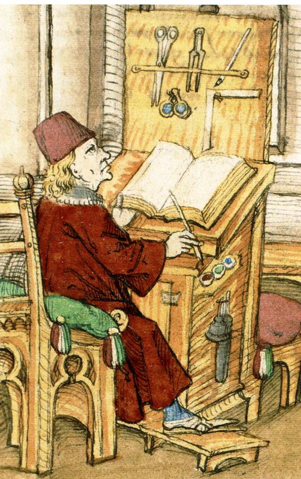 Städtischer Chronist. Miniatur in der Spiezer Chronik des Diebold Schilling, um 1485.