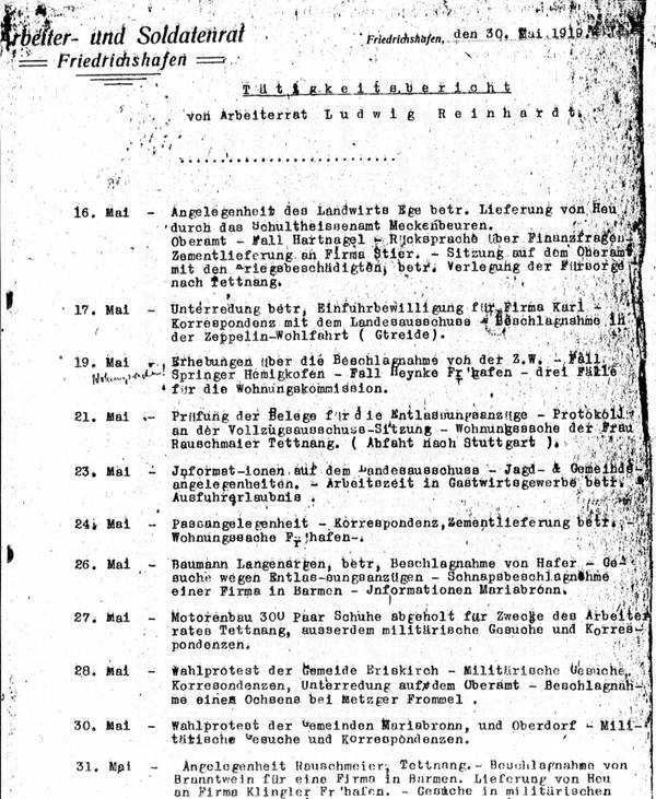 Tätigkeitsbericht eines Arbeiterrates im Mai 1919