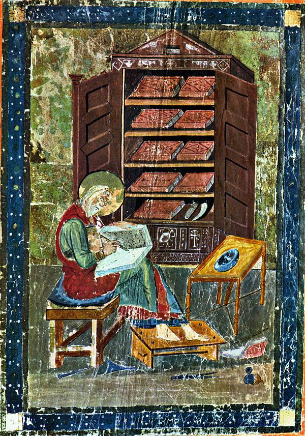 Cassiodor in Vivarium. Buchmalerei England, 8. Jahrhundert.
