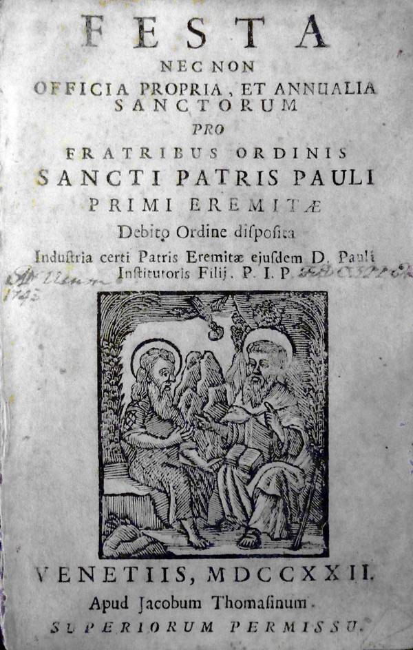 Eigenfeste des Paulinerordens, Titelblatt der Ausgabe von 1722