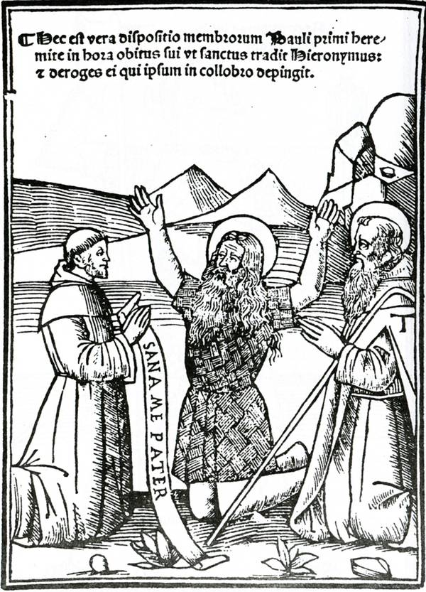 Der sterbende hl. Paulus zwischen einem Paulinermönch und dem hl. Antonius Holzschnitt 1511