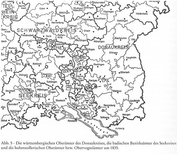 Oberämter, Bezirksämter, Obervogteiämter um 1835