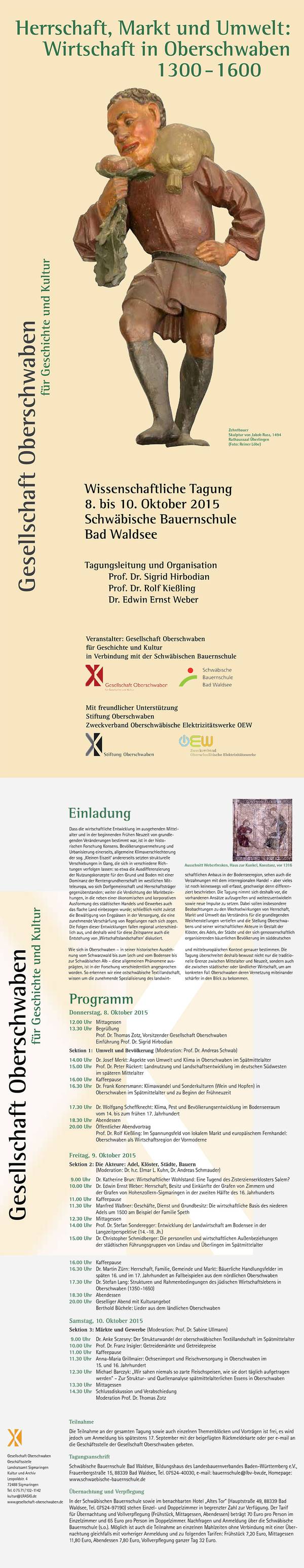 Wissenschaftliche Tagung Herrschaft, Markt und Umwelt - Wirtschaft in Oberschwaben 1300-1600