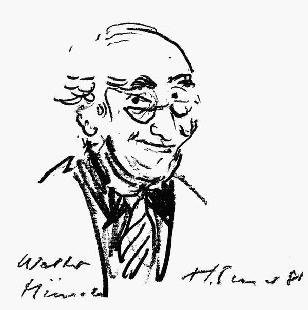 Walter Münch, Landrat Wangen, Gründer des Literarischen Forums Oberschwaben, Zeichnung von Hermann Geyer, 1981