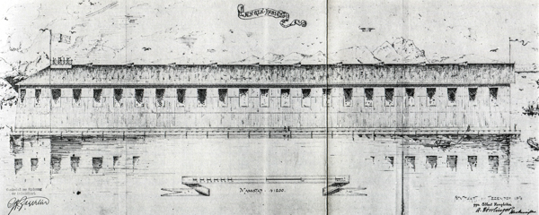 Plan der ersten schwimmenden Luftschiffbau-Halle 1898. Kreisarchiv Bodenseekreis Salem
