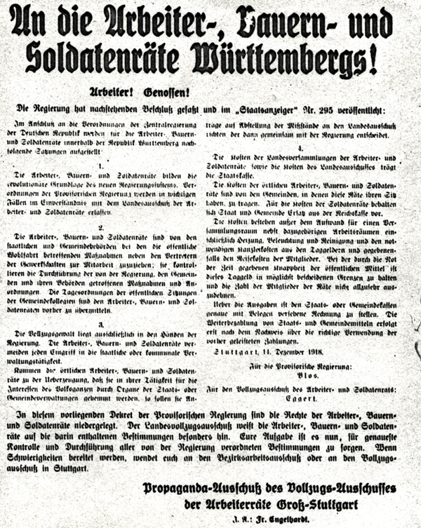 Satzungen der württembergischen Arbeiter-, Bauern- und Soldatenräte vom 14. Dezember 1918