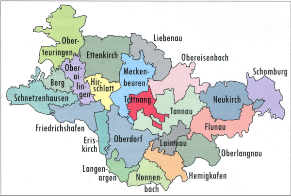 Gemeinden im Oberamt Tettnang um 1860. Karte von Gisbert Hoffmann