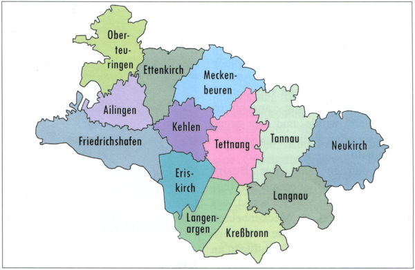 Die Gemeinden des Landkreises Tettnang 1938-1972. Karte von Gisbert Hoffmann