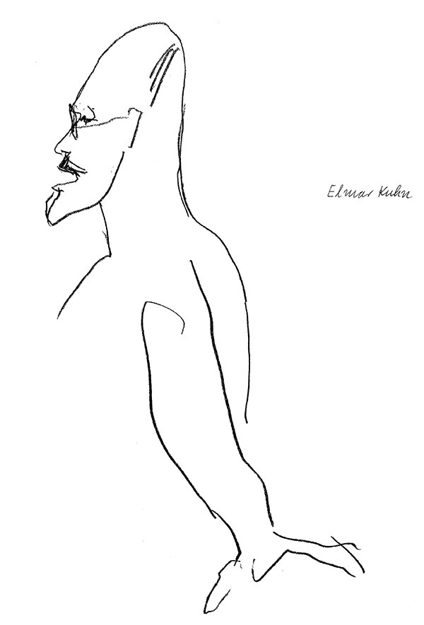 Elmar L. Kuhn, Zeichnung von Ursula Wentzlaff. 1989