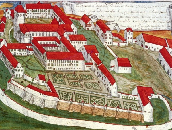 Ansicht des Klosters Weingarten. Zeichnung von P. Gabriel Bucelin, 1627. Württembergische Landesbibliothek Stuttgart.