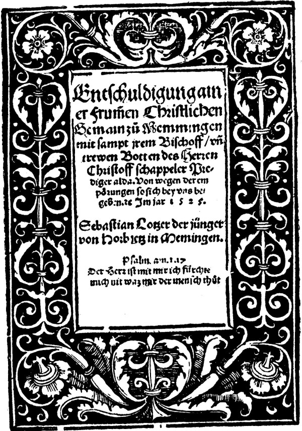 Flugschrift von Sebastian Lotzer zur Verteidigung von Christoph Schappeler, 1525.