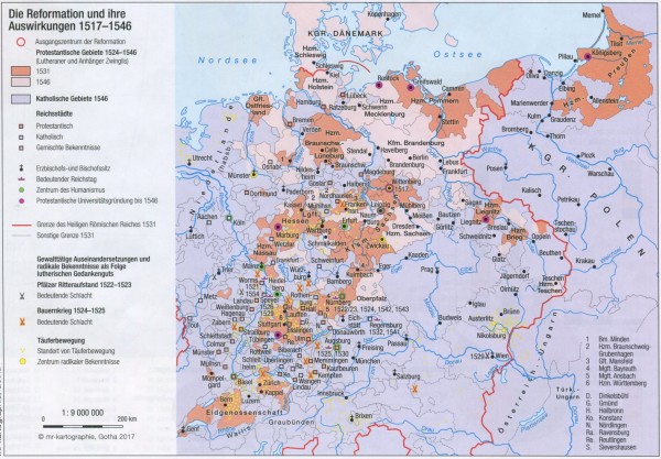 Karte der evangelischen Gebiete 1524-1546.