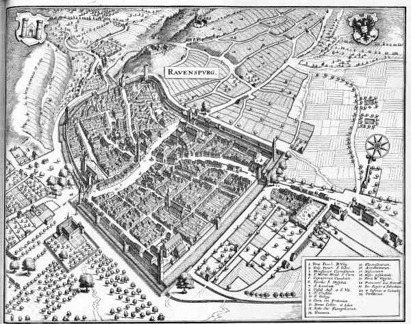 Ansicht von Ravensburg. Merian 1643.