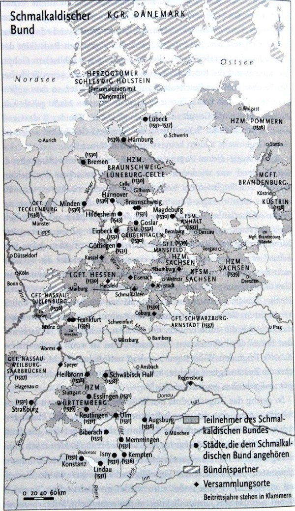 Karte der Mitglieder des Schmalkaldischen Bundes.
