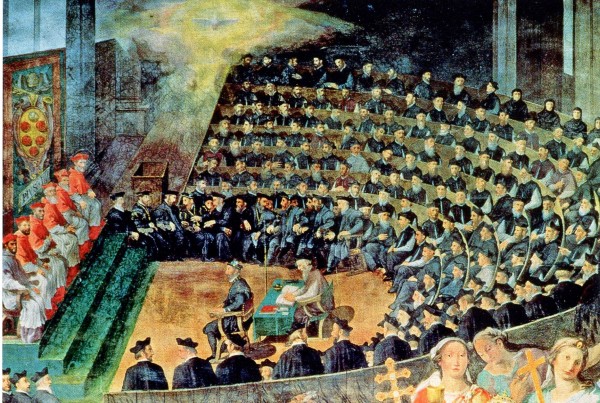 Sitzung des Konzils zu Trient. Fresko von Pasquale Cati in der Capella Altemps, S. Maria in Trastevere, 1588.